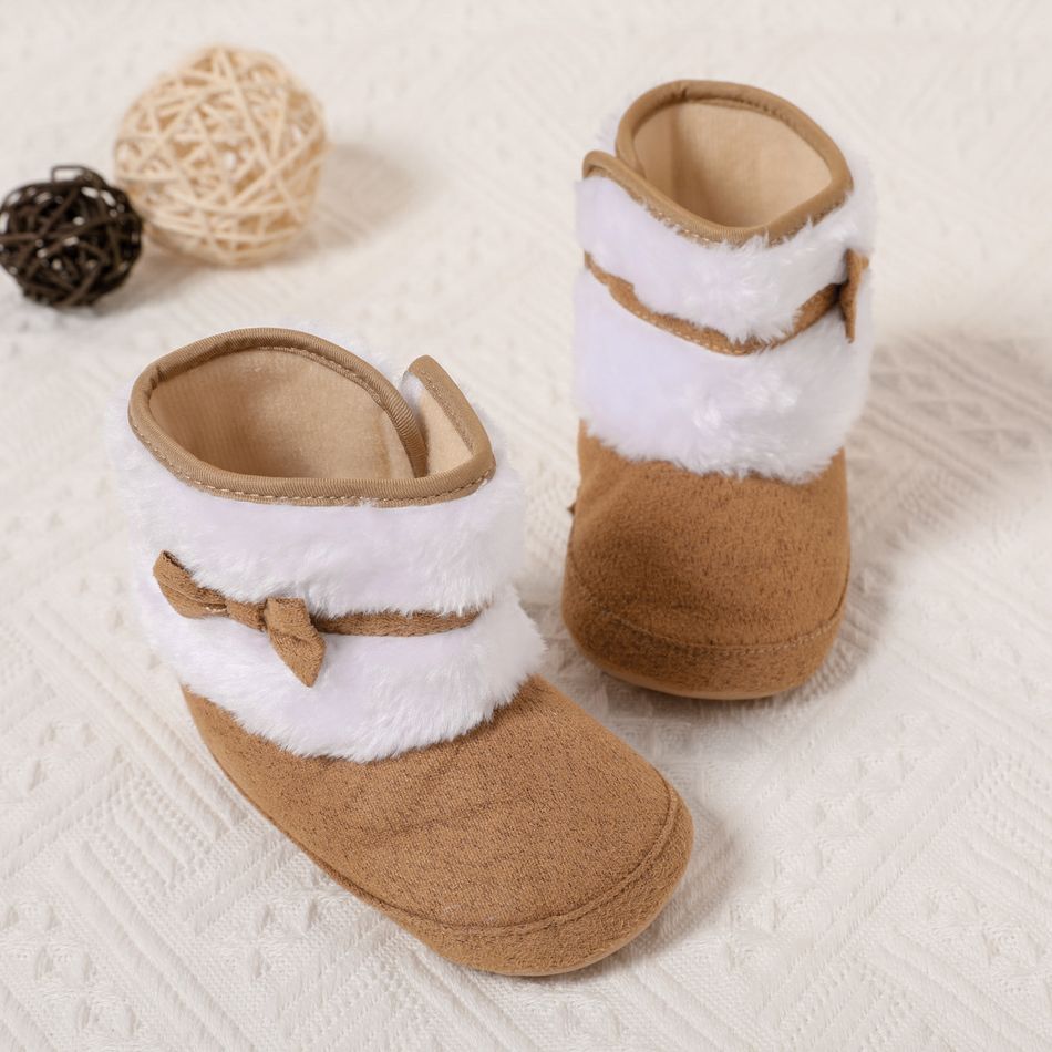 Baby / Toddler Bow Decor Khaki Plush Prewalker Shoes Khaki big image 1