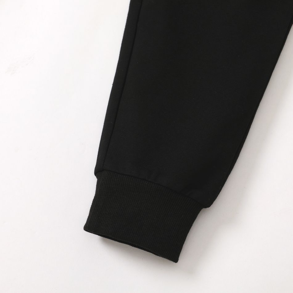 Kid Boy Casual Solid Color Elasticized Cotton Joggers Pants Black big image 4