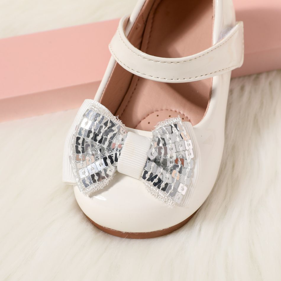 Toddler / Kid Sequin Bow Decor Flats Mary Jane Shoes White big image 3