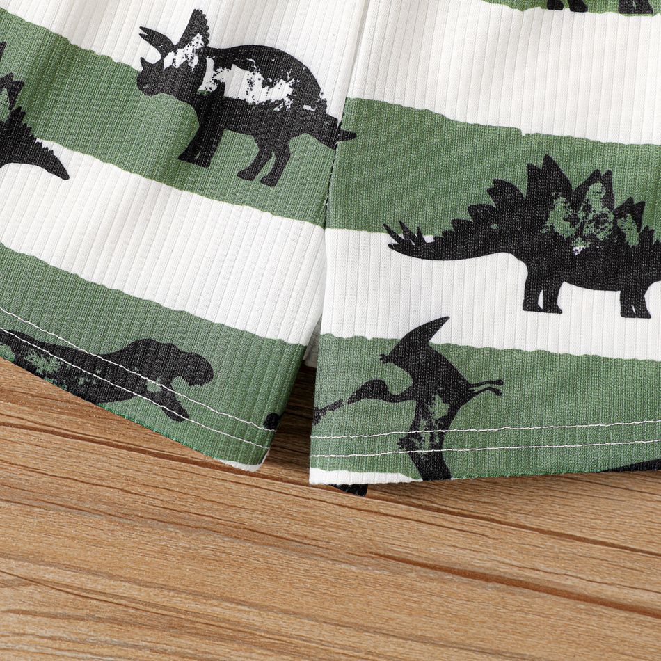 Baby Boy Allover Dinosaur Print Striped Rib Knit Shorts GrassGreen big image 4
