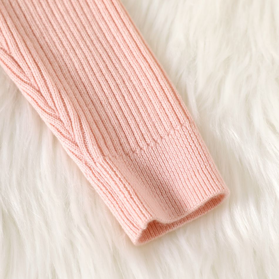 Kid Girl Basic Solid Color Mock Neck Ribbed Long-sleeve Sweater Pink big image 5