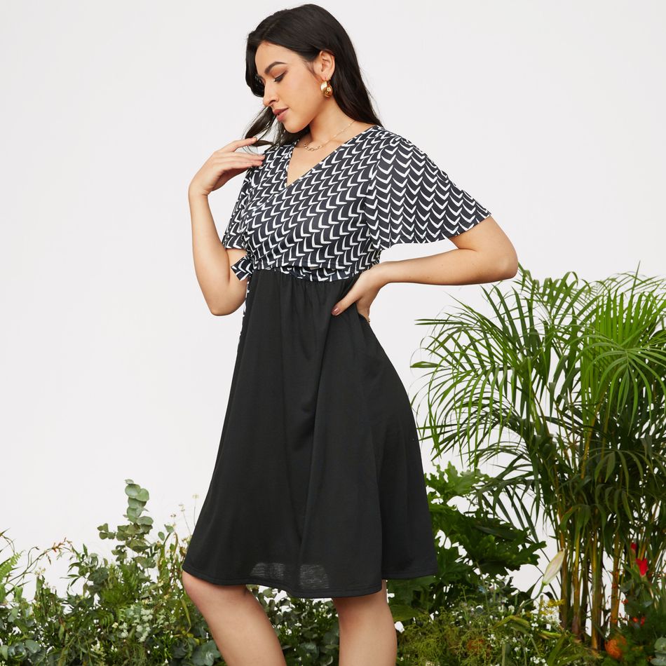 Nursing Geometry Panel Side Belted Short-sleeve Dress Black big image 4