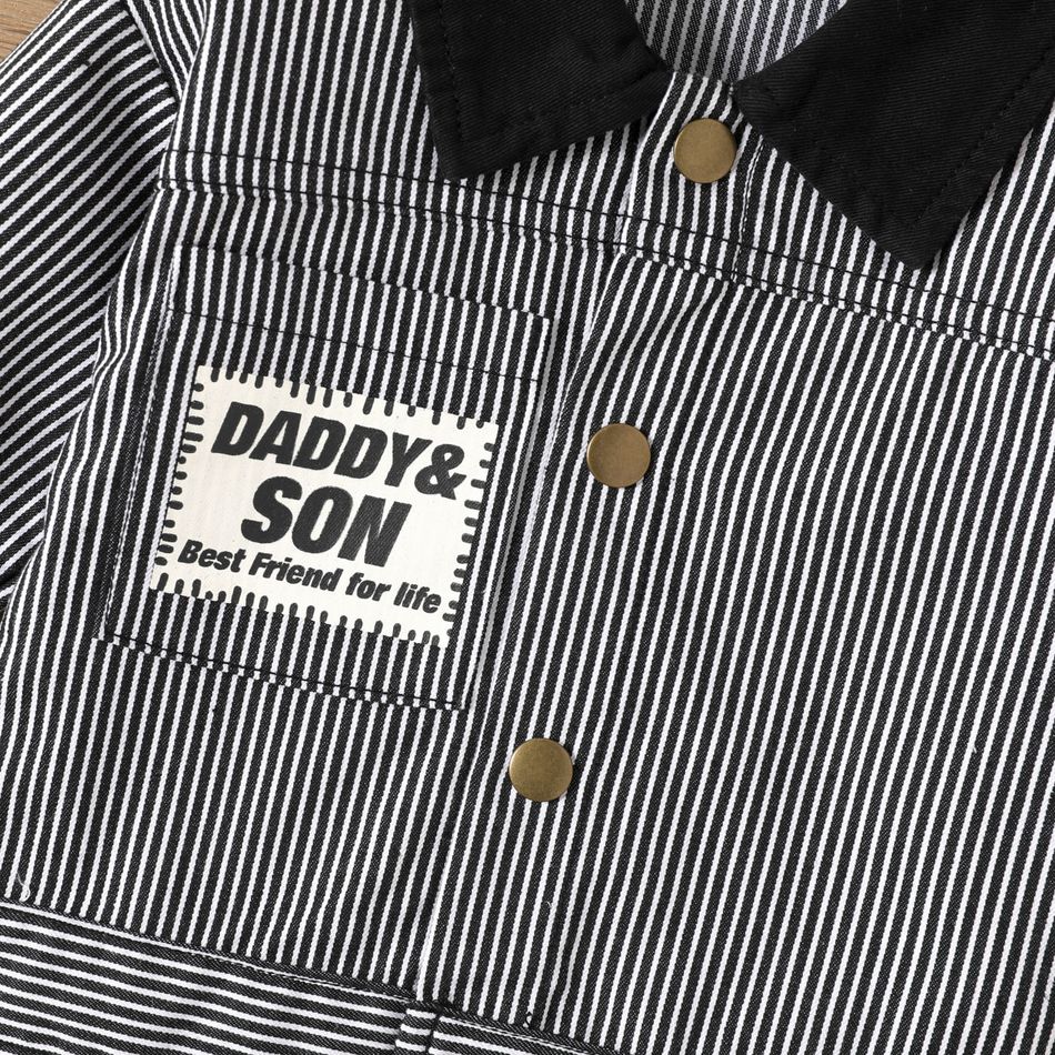 Baby Boy Contrast Collar Pinstriped Long-sleeve Button Up Jacket Black big image 4