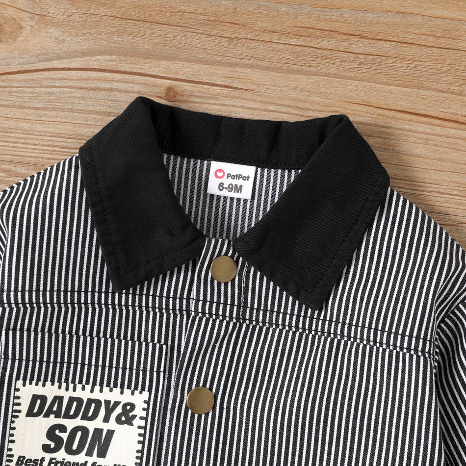 Baby Boy Contrast Collar Pinstriped Long-sleeve Button Up Jacket Black big image 3
