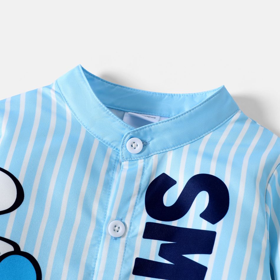 Smurfs 2pcs Toddler Boy Letter Print Stripe Long-sleeve Shirt and Straight Pants Set Light Blue big image 4