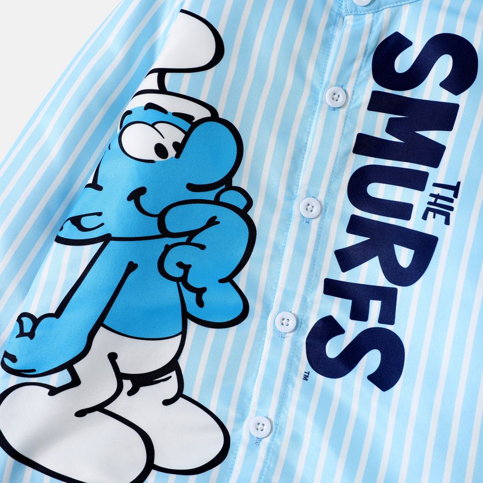 Smurfs 2pcs Toddler Boy Letter Print Stripe Long-sleeve Shirt and Straight Pants Set Light Blue big image 2