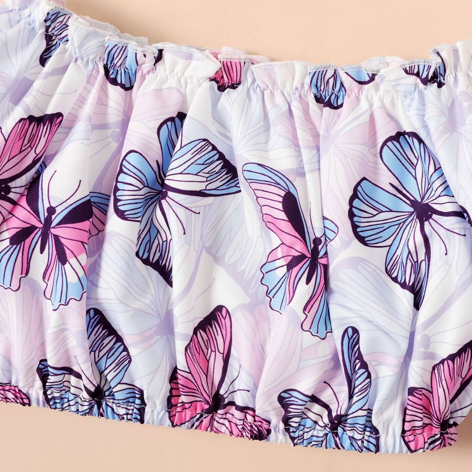 2pcs Baby Girl 100% Cotton Skirt and Allover Butterfly Print Half-sleeve Crop Top Set Purple big image 3