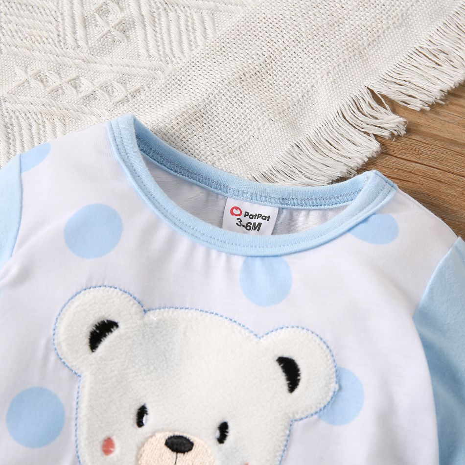 Baby Boy/Girl 95% Cotton Long-sleeve Cartoon Bear Design Polka Dots Jumpsuit Blue big image 3