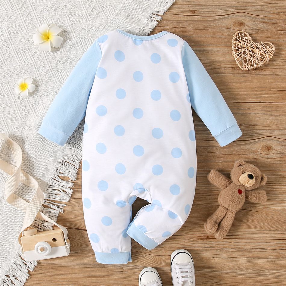 Baby Boy/Girl 95% Cotton Long-sleeve Cartoon Bear Design Polka Dots Jumpsuit Blue big image 2
