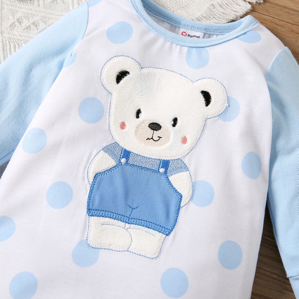 Baby Boy/Girl 95% Cotton Long-sleeve Cartoon Bear Design Polka Dots Jumpsuit Blue big image 4