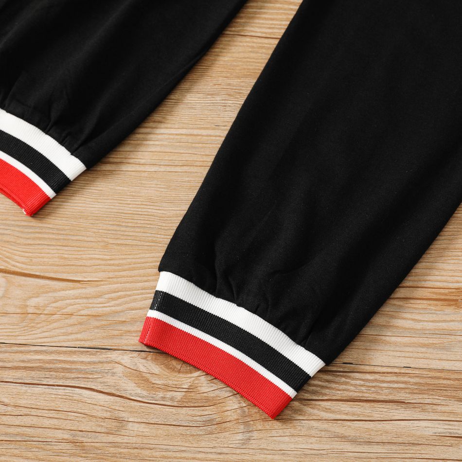 2pcs Kid Boy Letter Print Striped Pullover Sweatshirt and Elasticized Pants Set Black big image 6