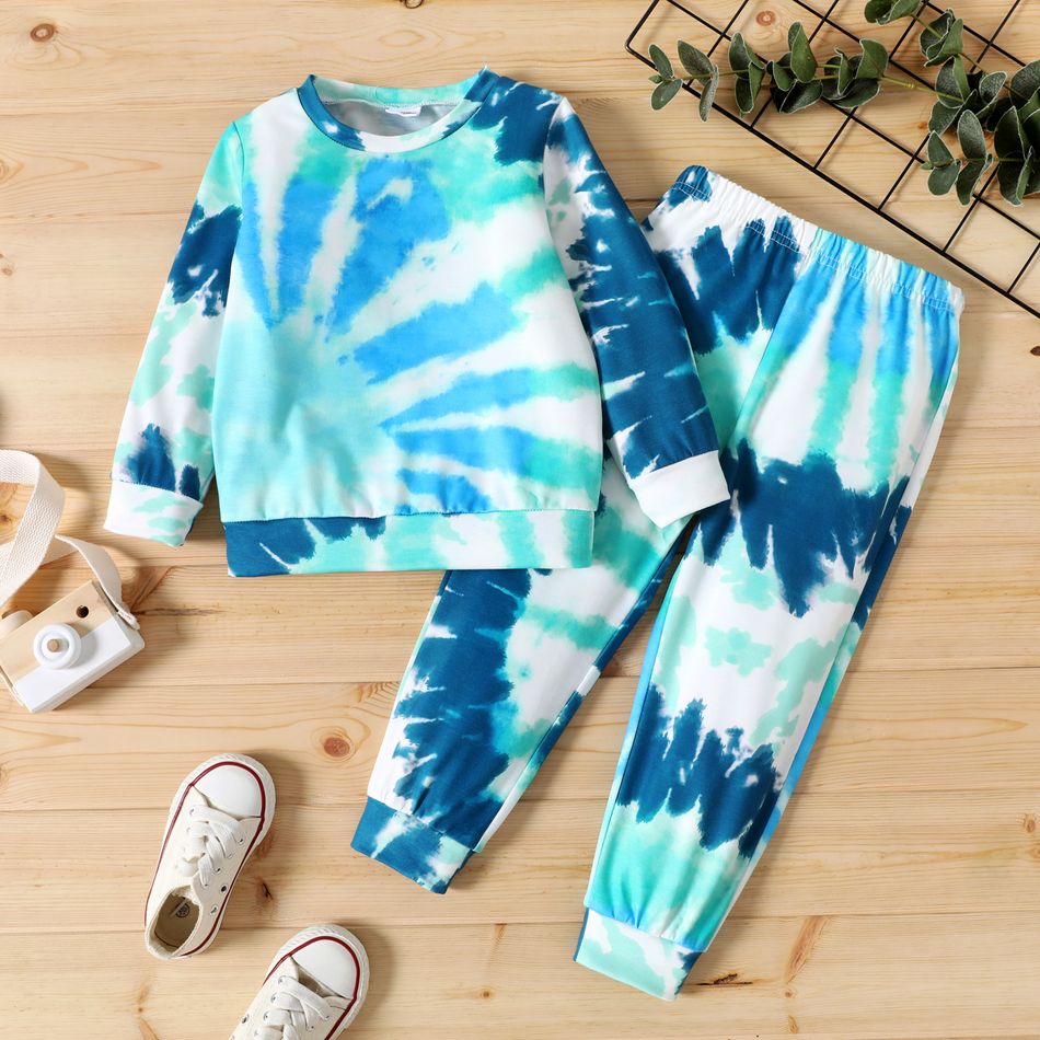 2pcs Toddler Boy Tie Dyed Pullover Sweatshirt and Elasticized Pants Set Ombre
