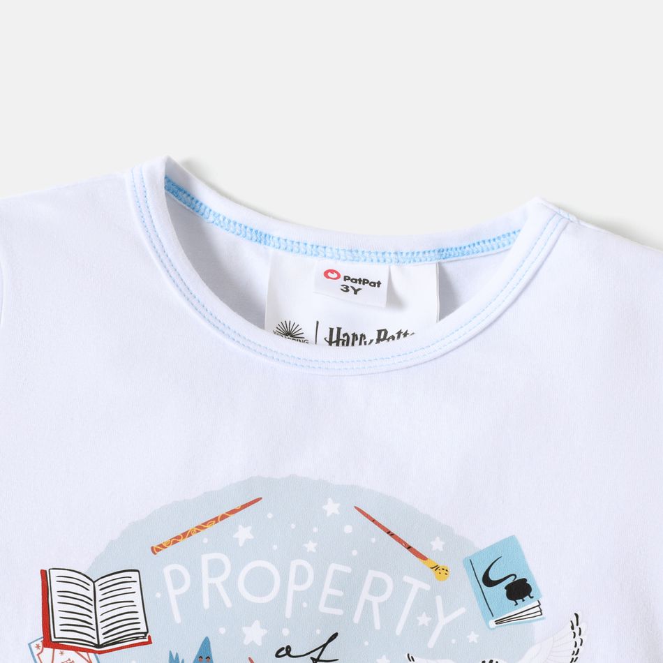 Harry Potter 2pcs Toddler Boy Letter Castle Print Short-sleeve White Tee and Blue Shorts Set White big image 4