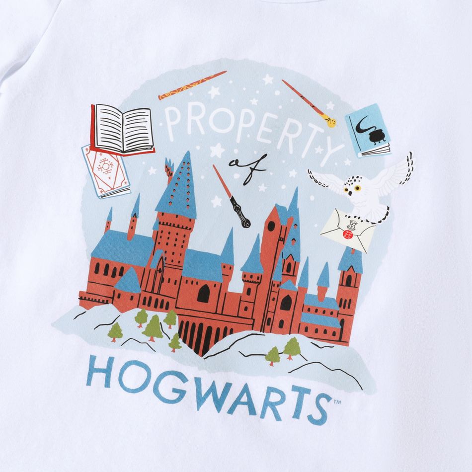 Harry Potter 2pcs Toddler Boy Letter Castle Print Short-sleeve White Tee and Blue Shorts Set White big image 2