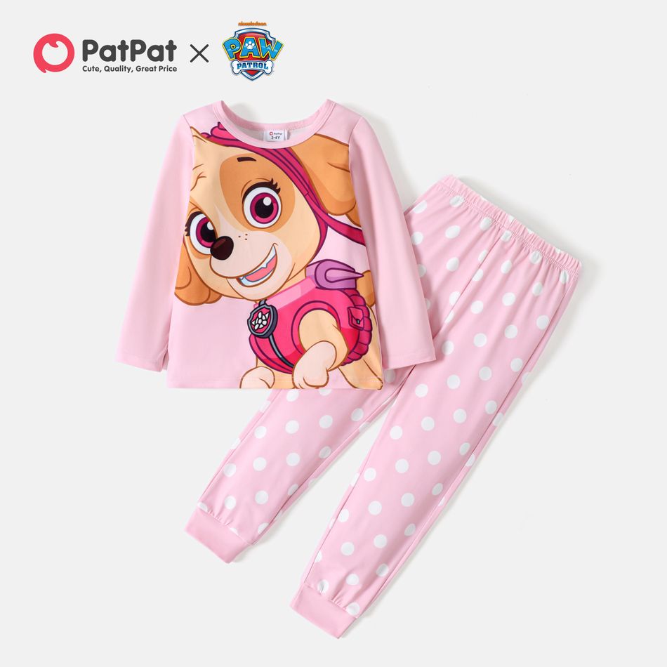PAW Patrol 2pcs Toddler Girl/Boy Long-sleeve Tee and Polka dots/Stripe Pants Set Light Pink big image 1