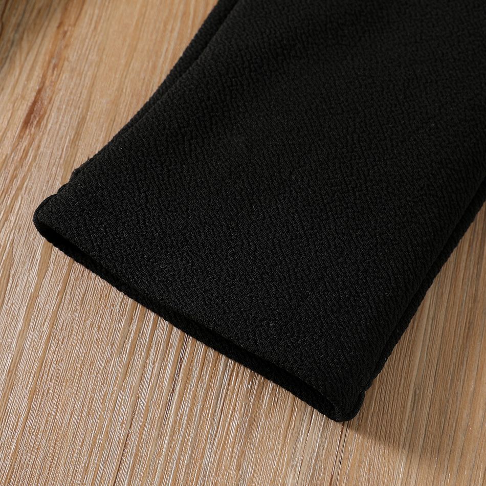 Kid Girl Polka dots Mesh Design Square Neck Long-sleeve Black Jumpsuits Black big image 5