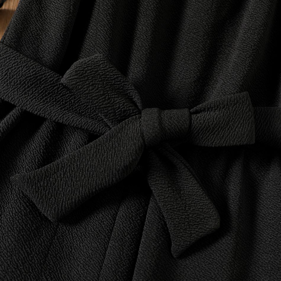 Kid Girl Polka dots Mesh Design Square Neck Long-sleeve Black Jumpsuits Black big image 3