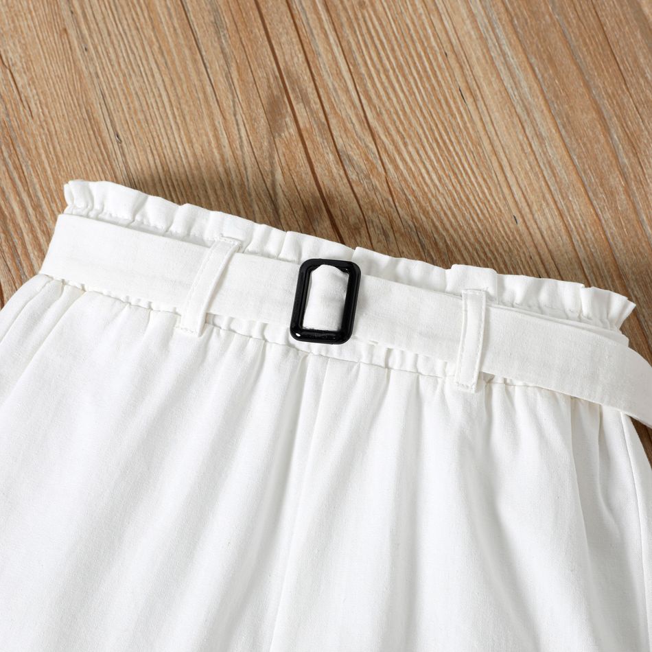 2pcs Toddler Girl Stripe One Shoulder Long-sleeve Tee and Belted White Shorts Set Multi-color big image 5