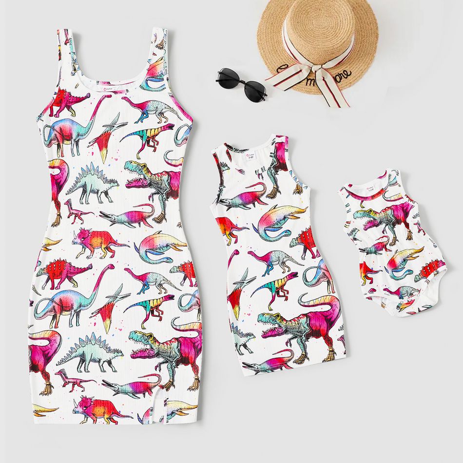 Allover Dinosaur Print Bodycon Tank Dress for Mom and Me Colorful