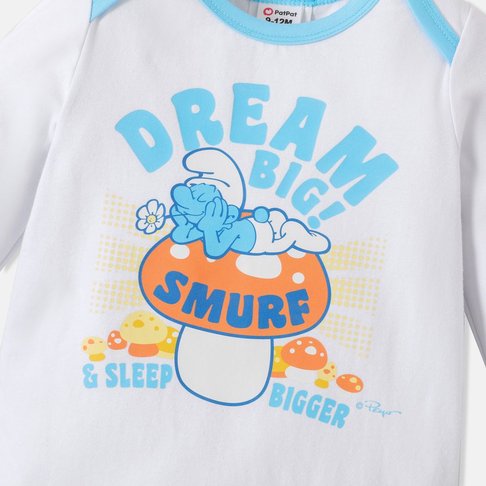 The Smurfs Baby Boy/Girl Cotton Long-sleeve Graphic Jumpsuit BLUEWHITE big image 2