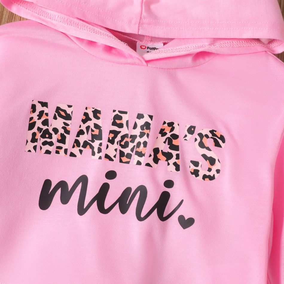 2pcs Toddler Girl Letter Leopard Print Crop Hooded Sweatshirt and Pants Set Pink big image 3