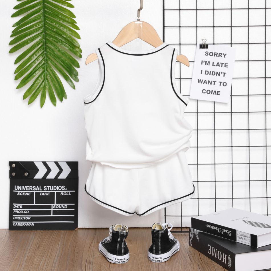 2pcs Toddler Boy Face Graphic Print Tank Top and Elasticized Shorts Set White big image 3