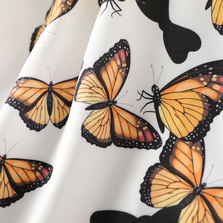 2pcs Kid Girl Butterfly Print Sleeveless Dress and Waffle Brown Long-sleeve Cardigan Set Brown big image 4