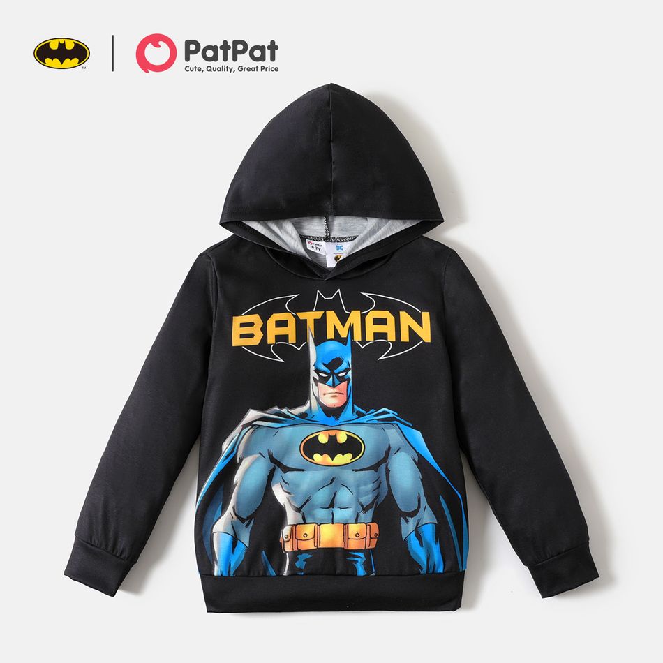 Batman Kid Boy Letter Character Print Black Hoodie Sweatshirt Black