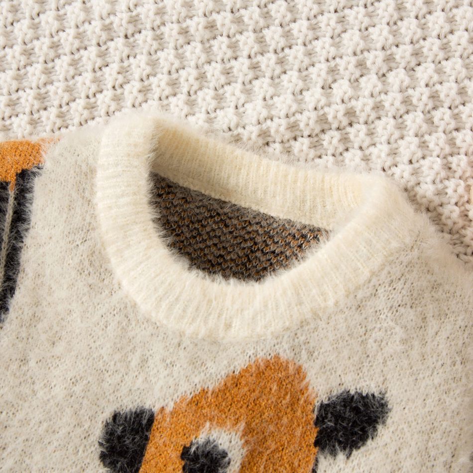 Toddler Girl Animal Deer Pattern Mink Cashmere Knit Sweater Beige