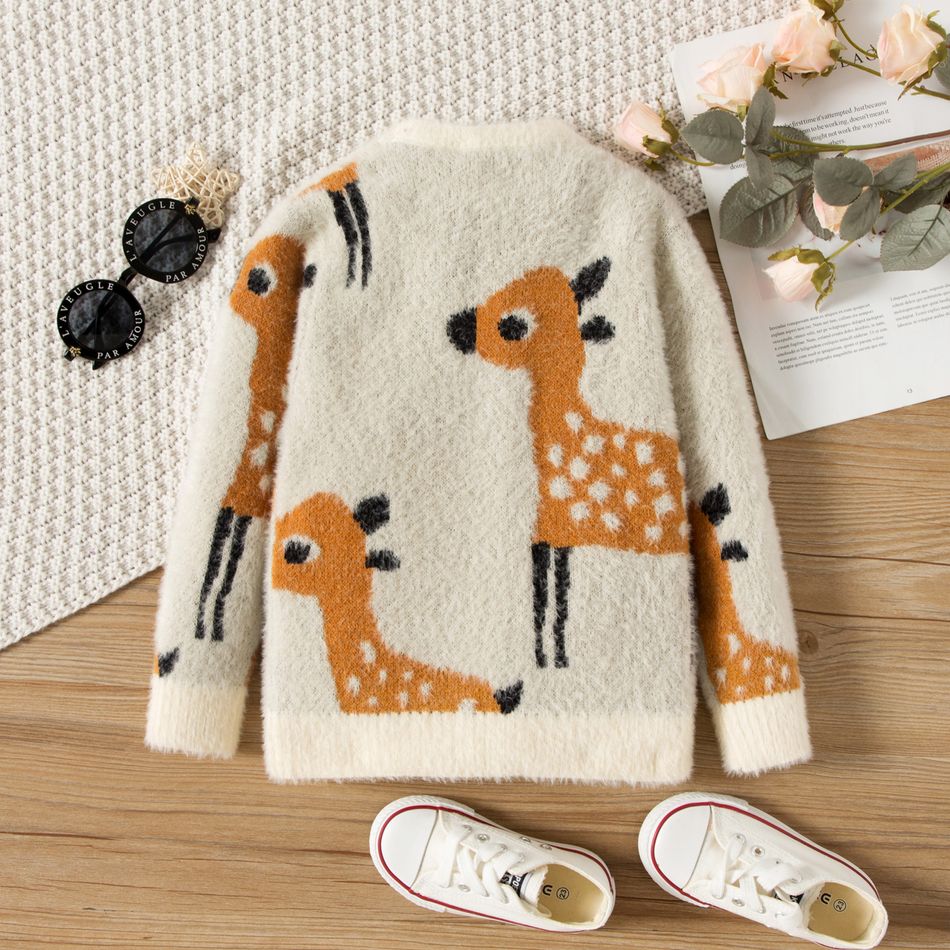 Toddler Girl Animal Deer Pattern Mink Cashmere Knit Sweater Beige big image 2