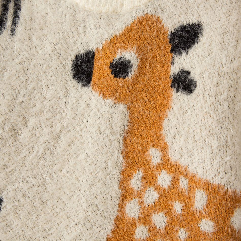 Toddler Girl Animal Deer Pattern Mink Cashmere Knit Sweater Beige big image 4