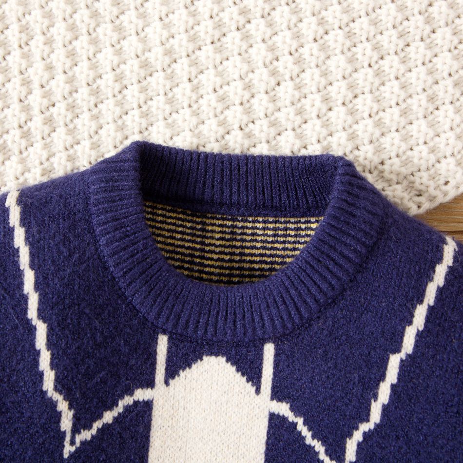 Toddler Boy Preppy style Neckline Pattern Knit Sweater Navy big image 3