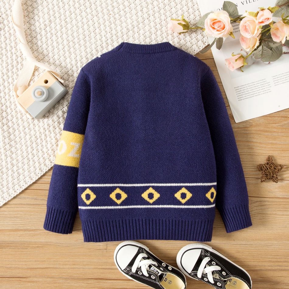 Toddler Boy Preppy style Neckline Pattern Knit Sweater Navy big image 2