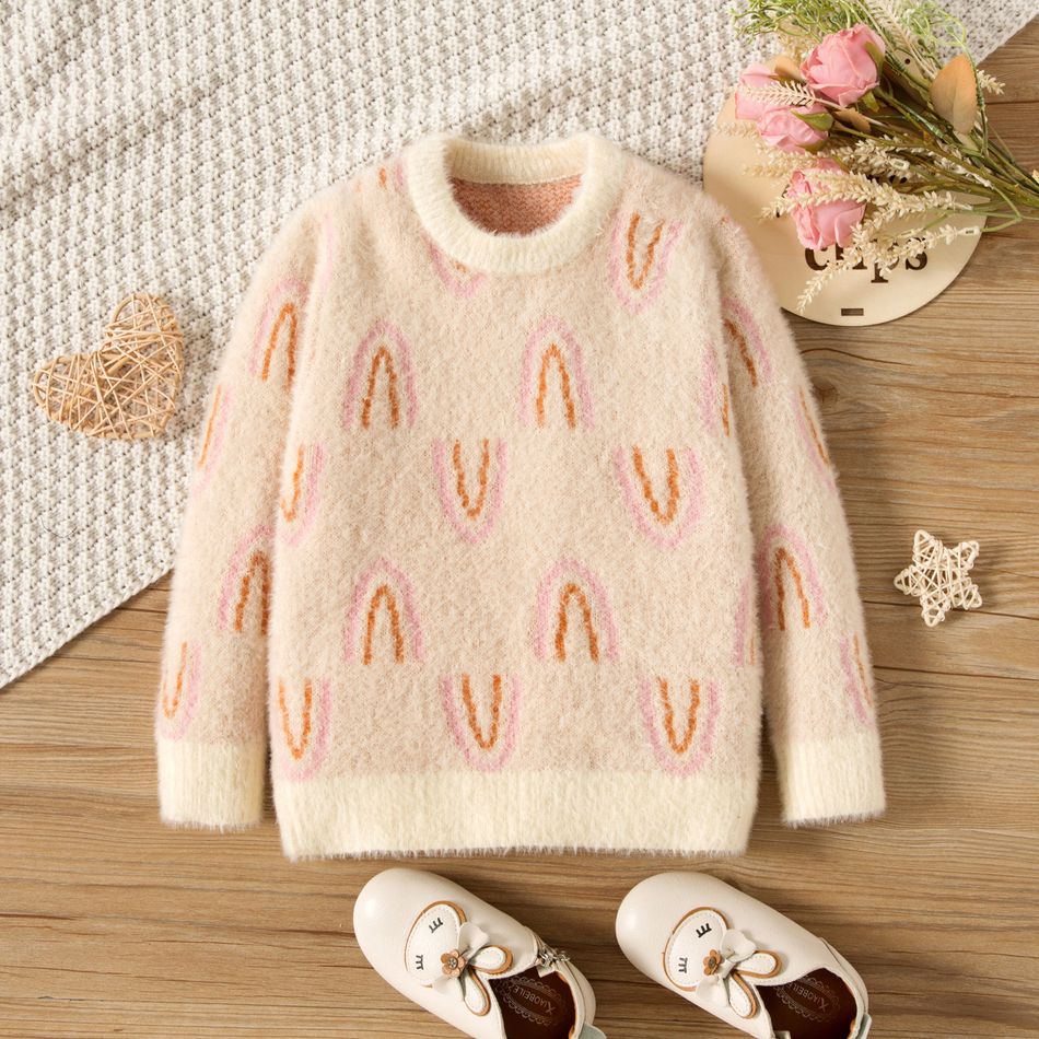 Toddler Girl Rainbow Pattern Mink Cashmere Sweater Beige