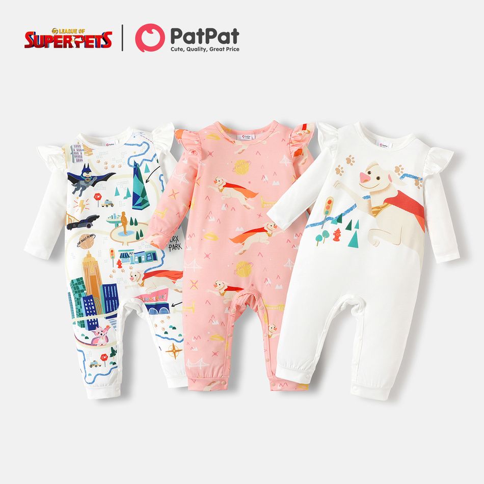 Super Pets Baby Boy/Girl Ruffle Long-sleeve Allover Print Jumpsuit White big image 2