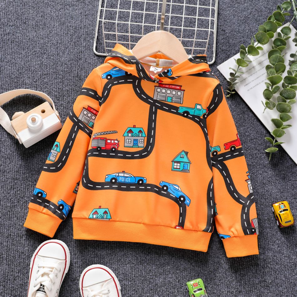Toddler Boy Casual Vehicle Print Hoodie Sweatshirt Colorful