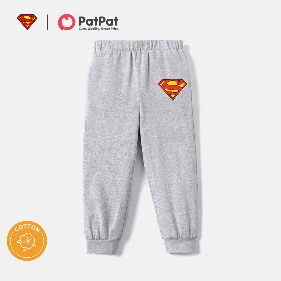 Superman Toddler Boy Logo Print Elasticized Solid Color Cotton Pants Light Grey
