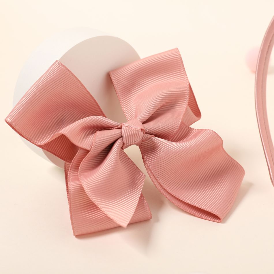 2-pack Ribbed Bow Hair Hoop and Hair Clip Set for Girls Rose Gold big image 3