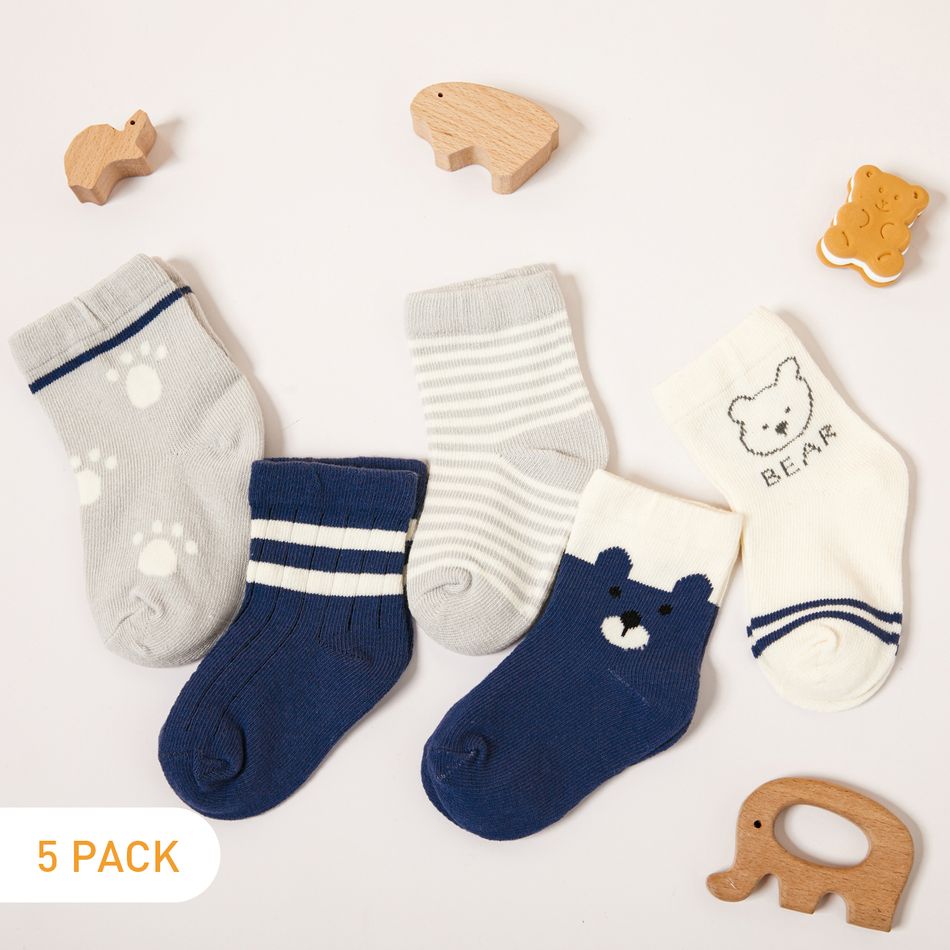 5-pairs Baby / Toddler / Kid Cute Bear Striped Pattern Socks Blue