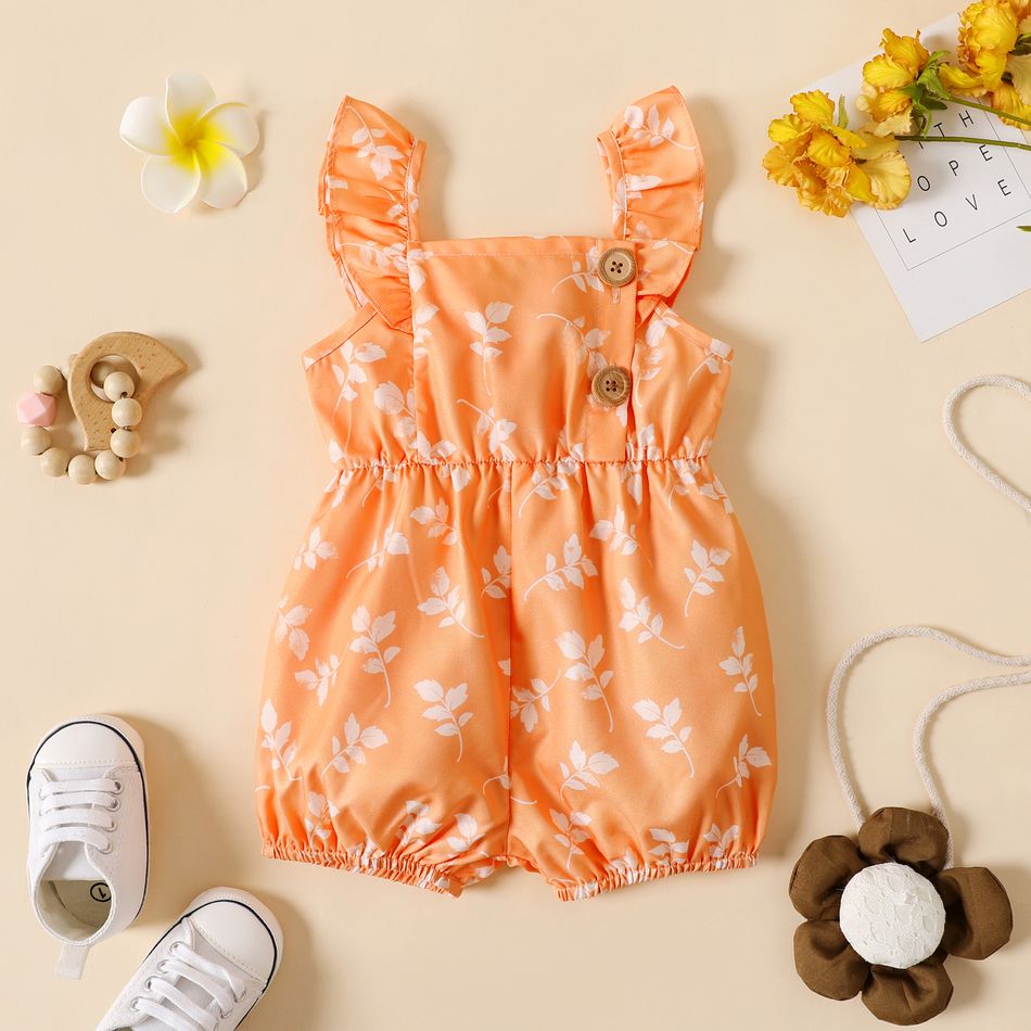 Baby-Knopf-Design Allover-Overall-Shorts mit Blumendruck braun