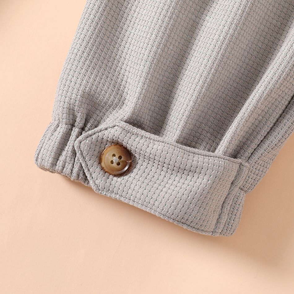 Kid Boy Solid Color Cuff Button Design Waffle Elasticized Pants Grey big image 4