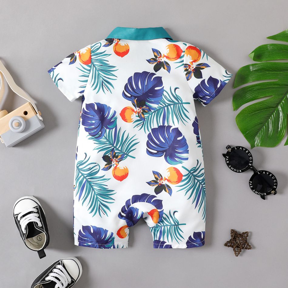 Baby Boy Contrast Collar Allover Palm Leaf Print Short-sleeve Romper ColorBlock big image 2
