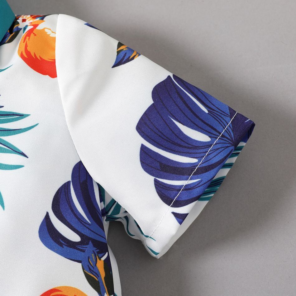 Baby Boy Contrast Collar Allover Palm Leaf Print Short-sleeve Romper ColorBlock big image 4