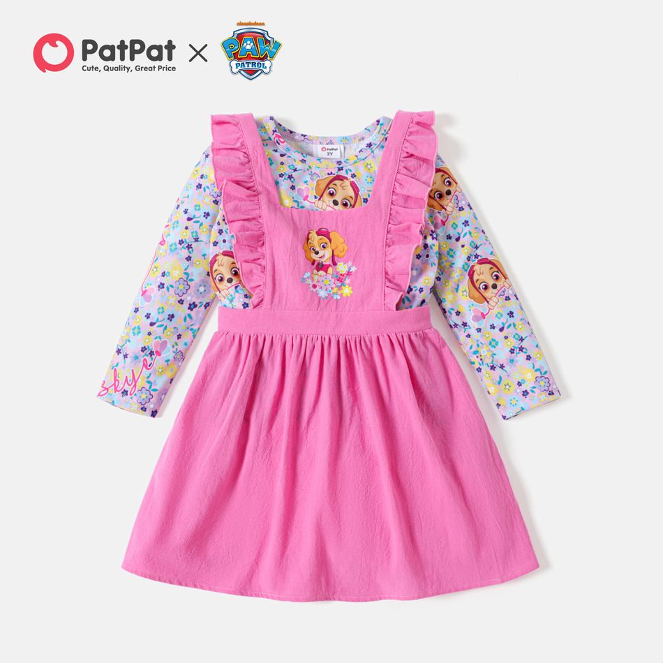 PAW Patrol  2-piece Toddler Girl Allover Top and Ruffle Overalls Dress Set PINK
