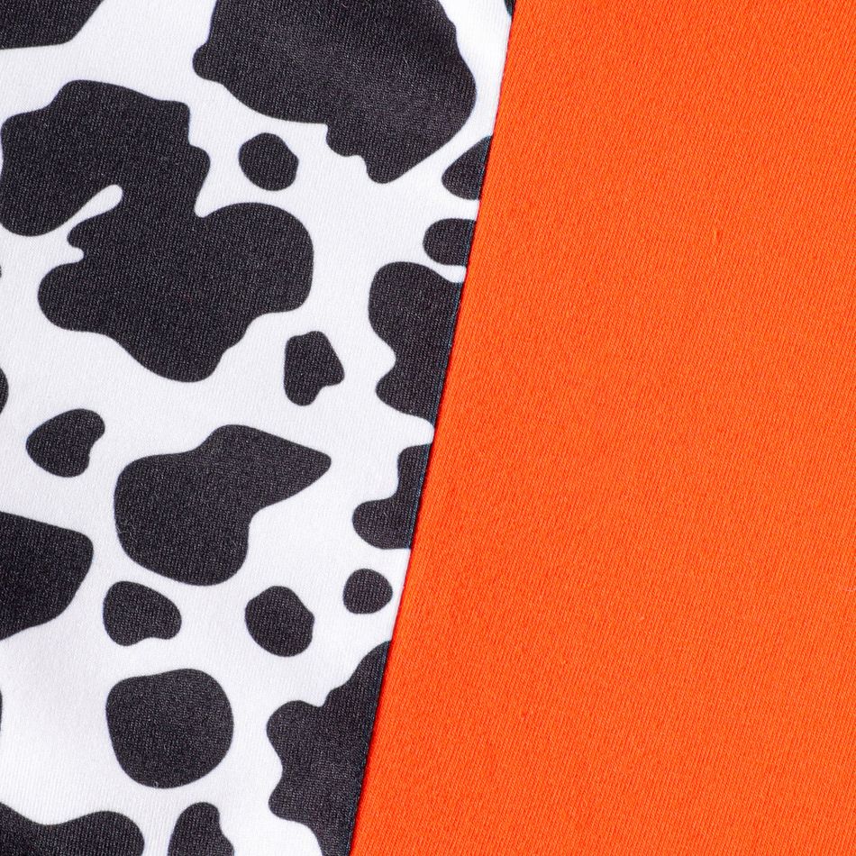 2pcs Toddler Girl Cow Print Colorblock Long-sleeve Crop Tee and Allover Print Leggings Set Orange big image 3