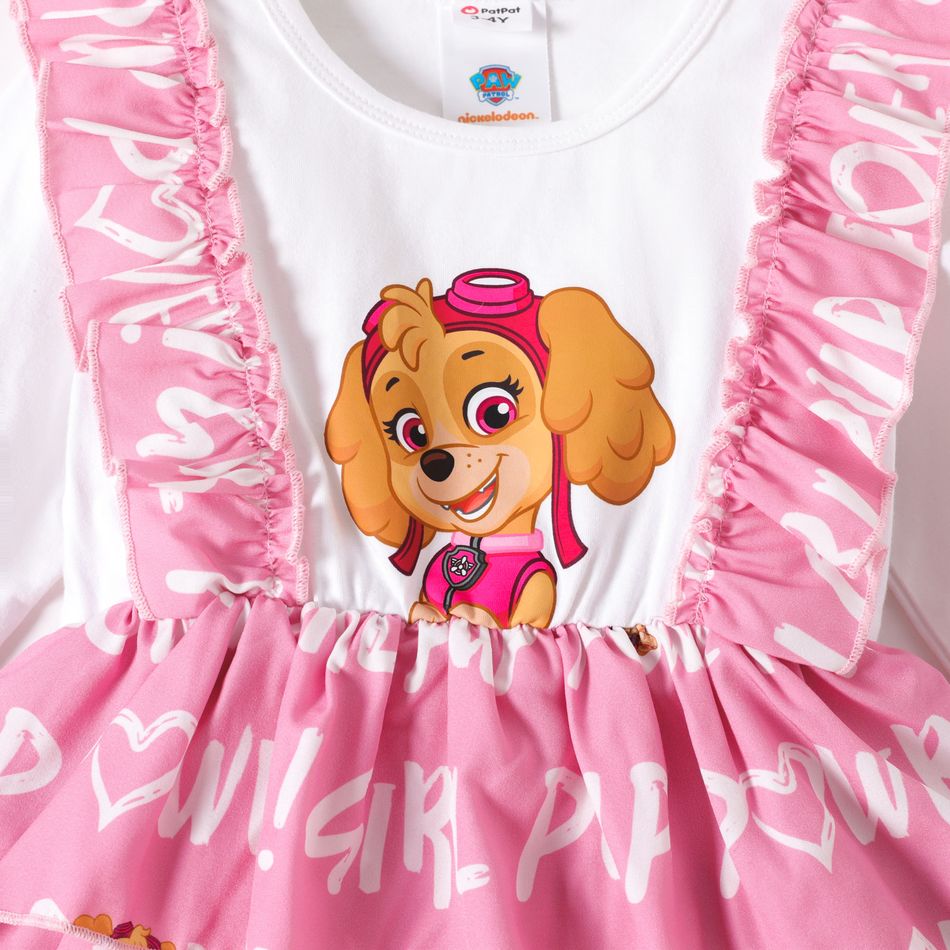 PAW Patrol Toddler Girl 2 in 1 Cotton Ruffled Layered Long-sleeve Dress Pink big image 3