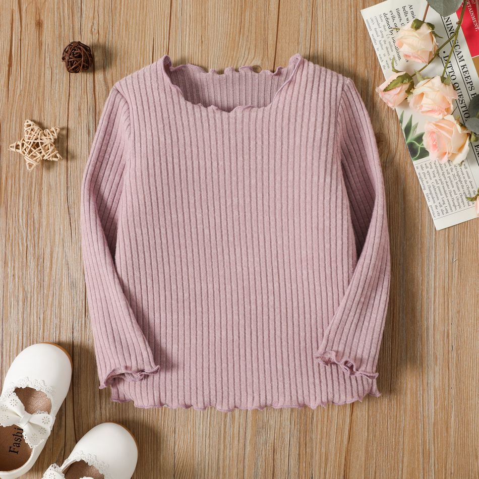 Toddler Girl Solid Color Lettuce Trim Ribbed Long-sleeve Tee Purple