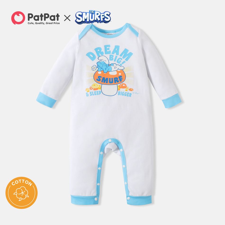 The Smurfs Baby Boy/Girl Cotton Long-sleeve Graphic Jumpsuit BLUEWHITE big image 1