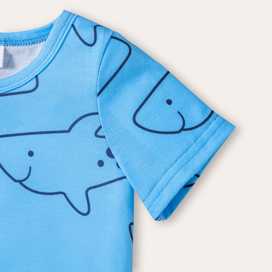 3-Pack Baby Boy 100% Cotton Cartoon Shark & Letter Print Tank Romper and Short-sleeve Tee with Striped Shorts Set ColorBlock big image 5