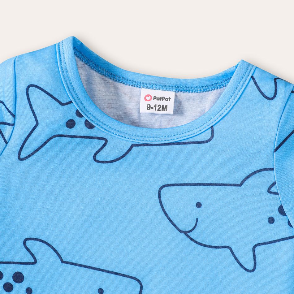 3-Pack Baby Boy 100% Cotton Cartoon Shark & Letter Print Tank Romper and Short-sleeve Tee with Striped Shorts Set ColorBlock big image 3